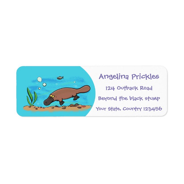 Cute platypus swimming cartoon label (Front)