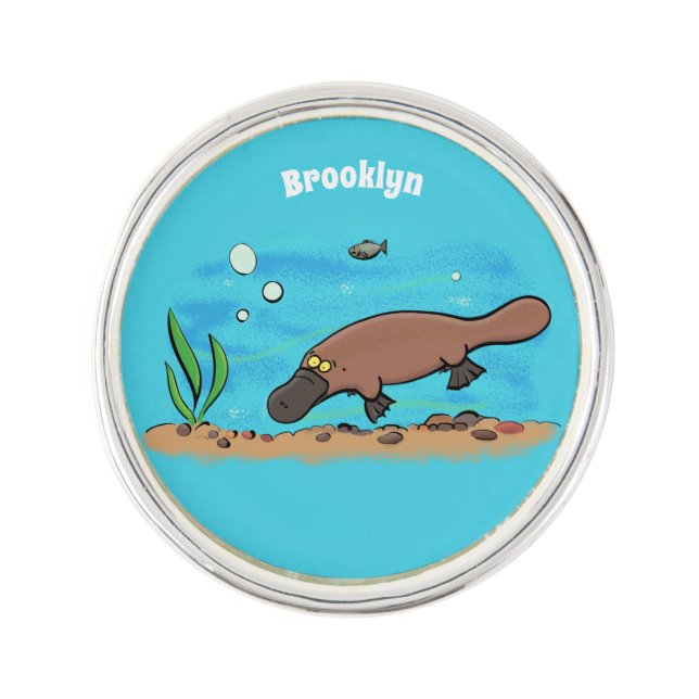 Cute platypus swimming cartoon lapel pin (Front)