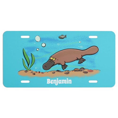 Cute platypus swimming cartoon license plate