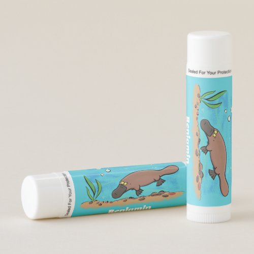 Cute platypus swimming cartoon lip balm