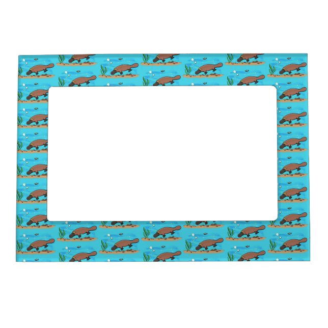 Cute platypus swimming cartoon magnetic frame (Front)