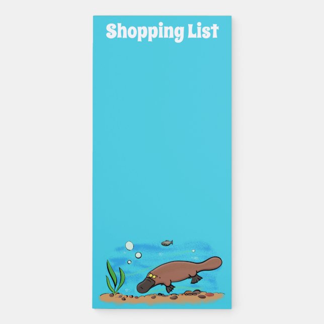 Cute platypus swimming cartoon magnetic notepad (Front)