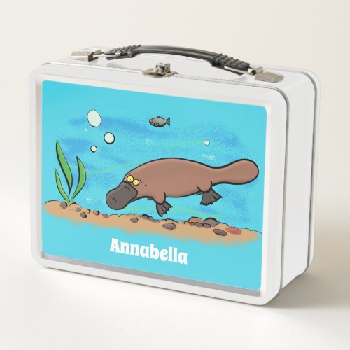 Cute platypus swimming cartoon metal lunch box