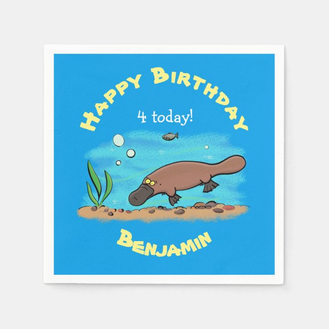 Cute platypus swimming cartoon napkins (Front)