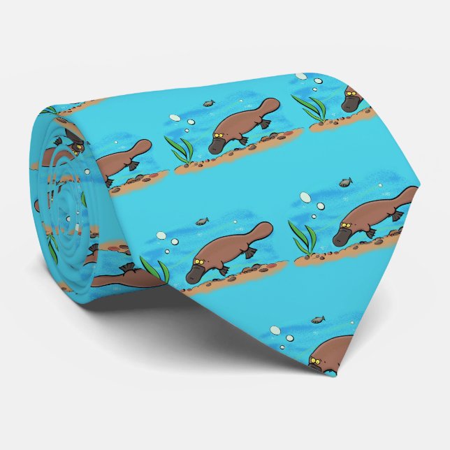 Cute platypus swimming cartoon neck tie (Rolled)