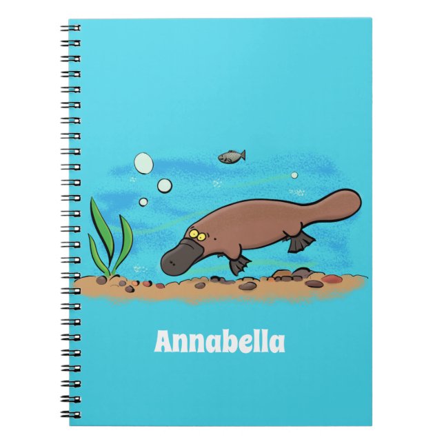Cute platypus swimming cartoon notebook (Front)