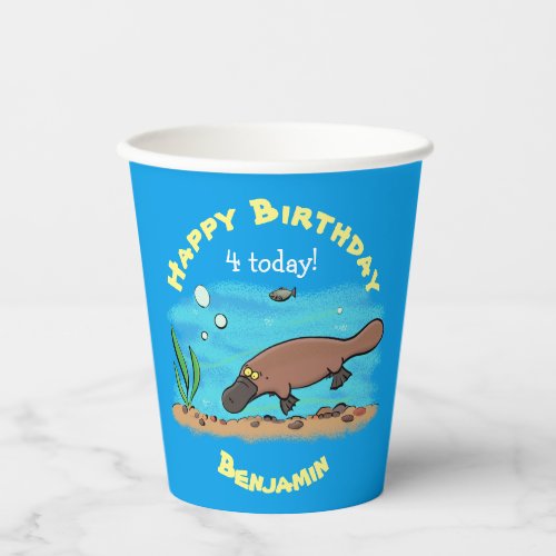 Cute platypus swimming cartoon paper cups