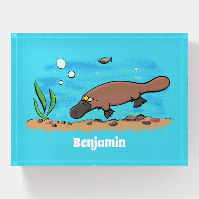 Cute platypus swimming cartoon paperweight (Front)