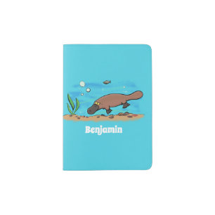 Cute platypus swimming cartoon passport holder