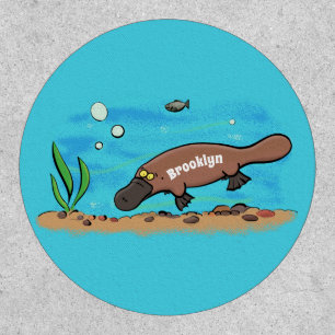 Cute platypus swimming cartoon patch