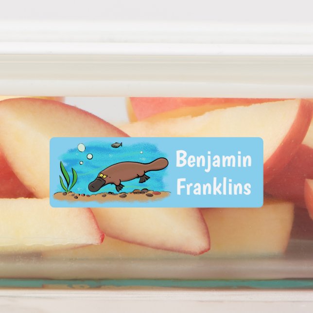Cute platypus swimming cartoon personalized labels (Affixed)
