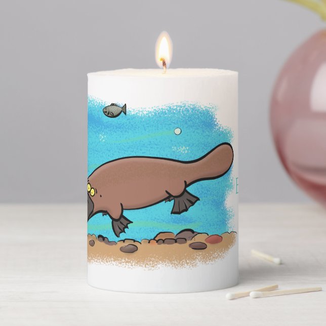 Cute platypus swimming cartoon pillar candle (In Situ)