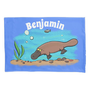 Cute platypus swimming cartoon pillow case