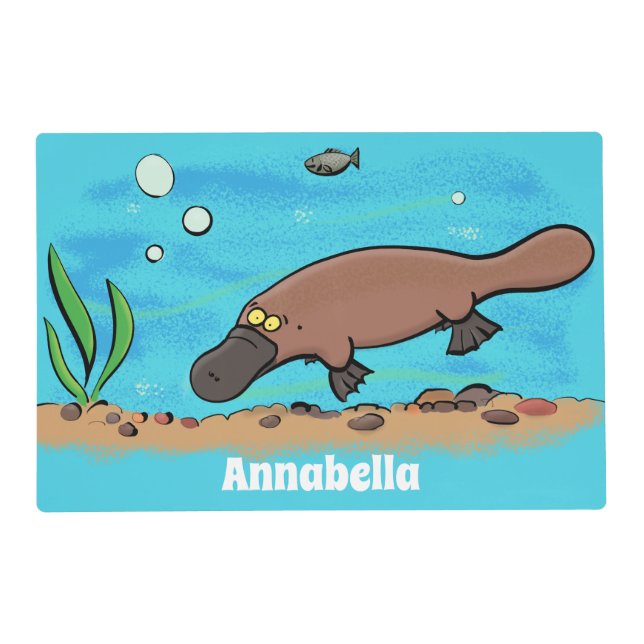 Cute platypus swimming cartoon placemat (Front)