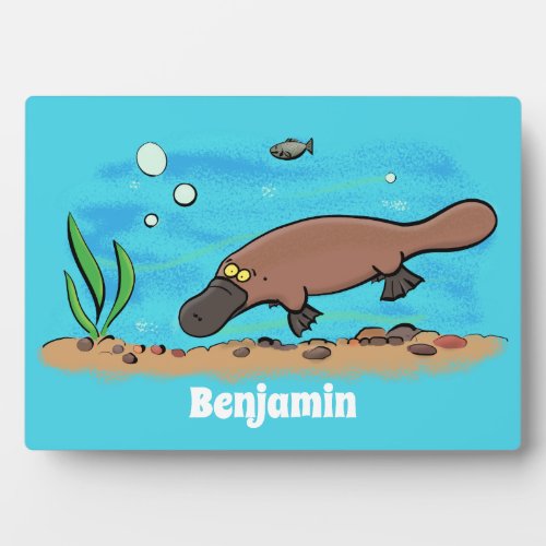 Cute platypus swimming cartoon plaque