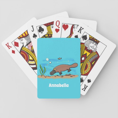 Cute platypus swimming cartoon poker cards