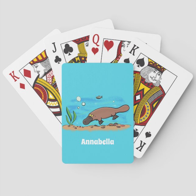 Cute platypus swimming cartoon poker cards (Back)