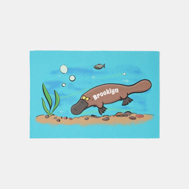 Cute platypus swimming cartoon rug (Front)