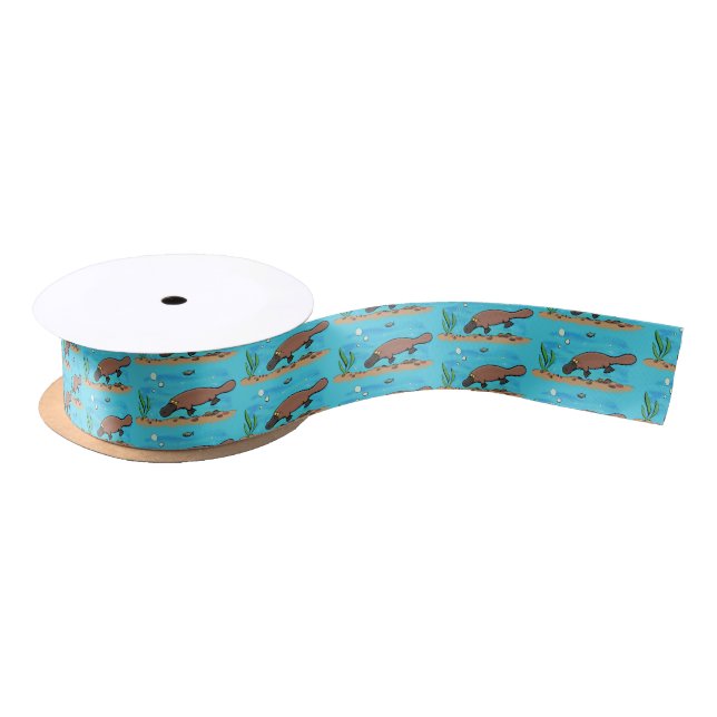 Cute platypus swimming cartoon satin ribbon (Spool)
