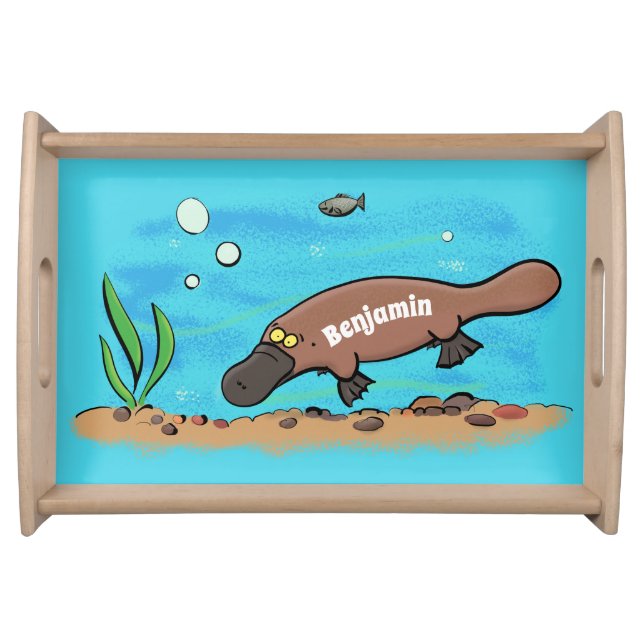 Cute platypus swimming cartoon serving tray (Front)