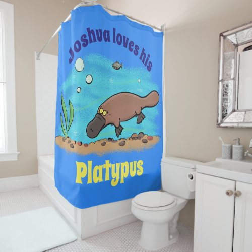 Cute platypus swimming cartoon shower curtain