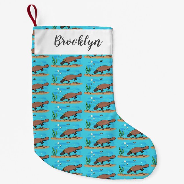 Cute platypus swimming cartoon small christmas stocking (Front)