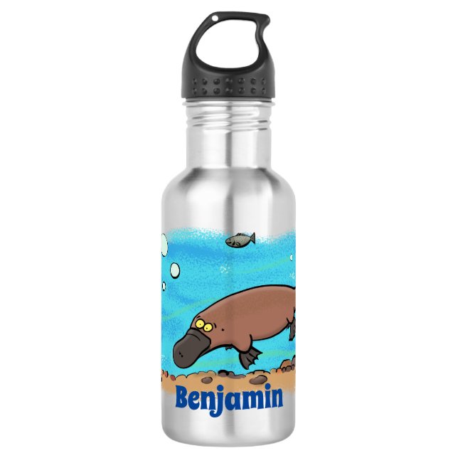 Cute platypus swimming cartoon stainless steel water bottle (Front)