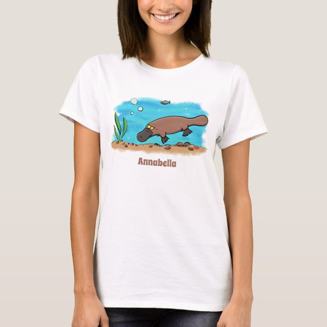 Cute platypus swimming cartoon T-Shirt (Front)