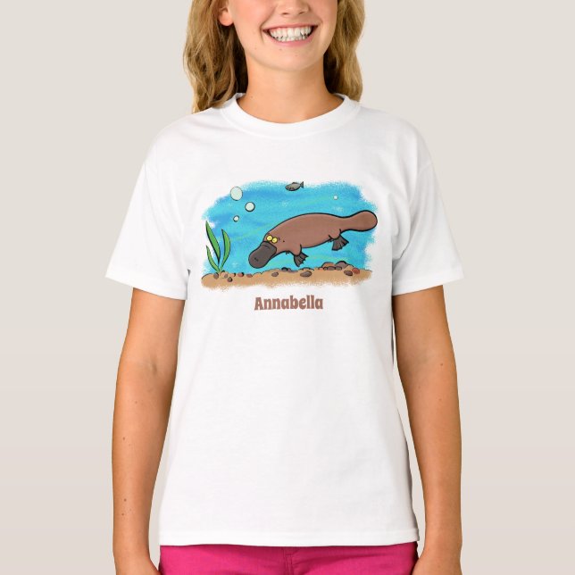 Cute platypus swimming cartoon T-Shirt (Front)
