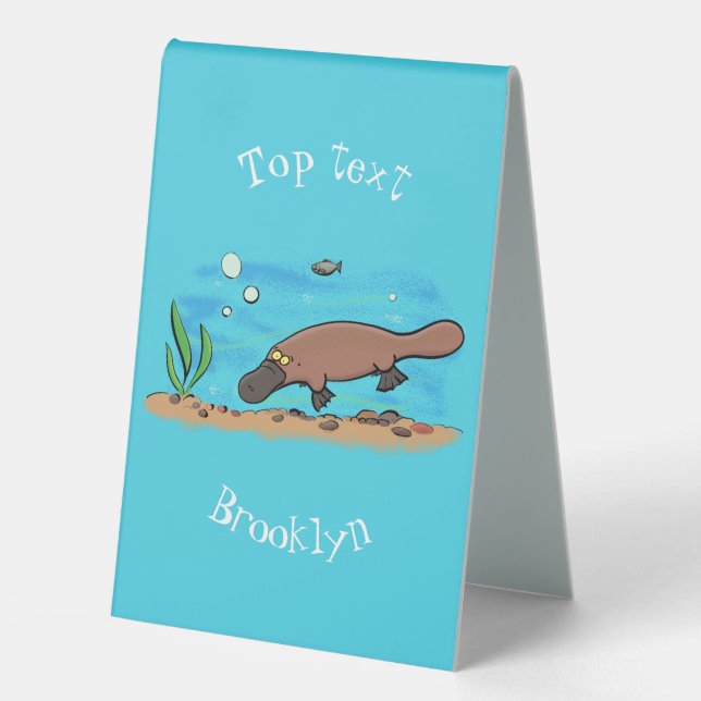 Cute platypus swimming cartoon table tent (Front)