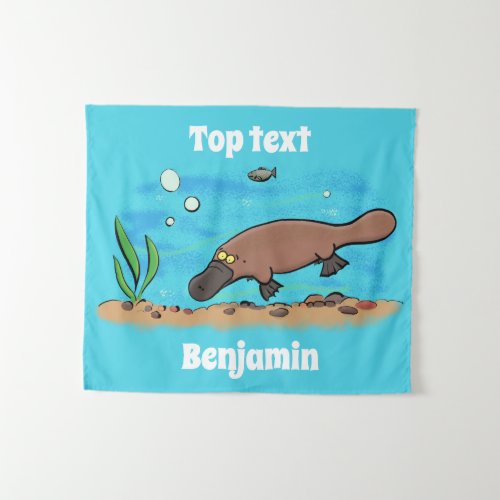 Cute platypus swimming cartoon tapestry