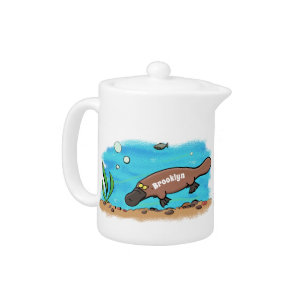 Cute platypus swimming cartoon teapot