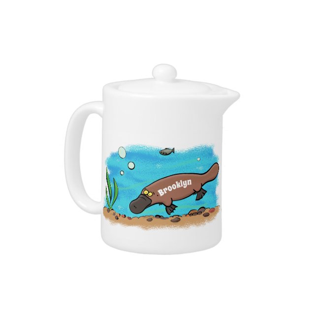 Cute platypus swimming cartoon teapot (Left)