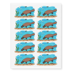 Cute platypus swimming cartoon temporary tattoos