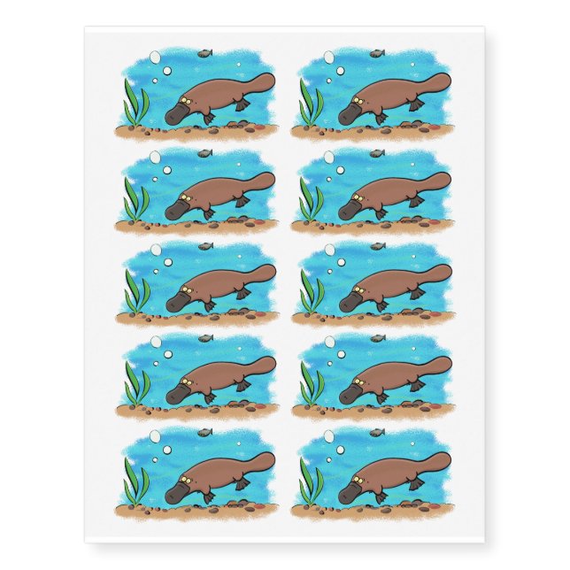 Cute platypus swimming cartoon temporary tattoos (Front)