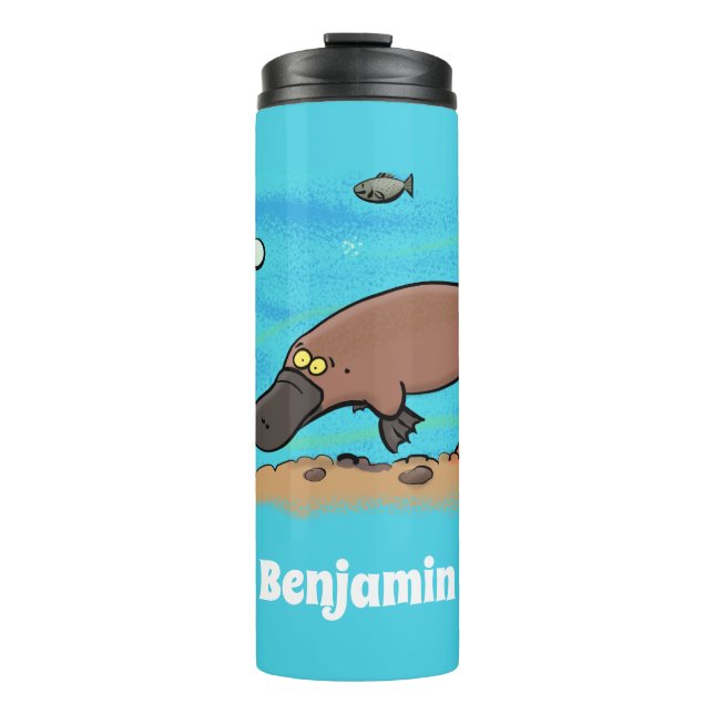 Cute platypus swimming cartoon thermal tumbler (Front)