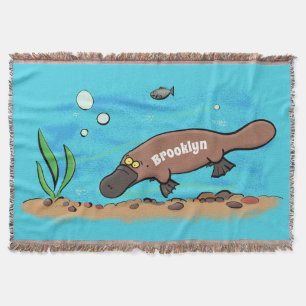 Cute platypus swimming cartoon throw blanket
