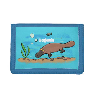Cute platypus swimming cartoon tri-fold wallet