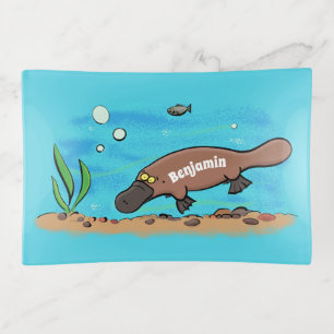 Cute platypus swimming cartoon trinket tray