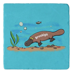 Cute platypus swimming cartoon trivet