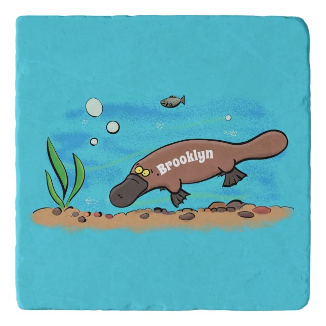 Cute platypus swimming cartoon trivet (Front)