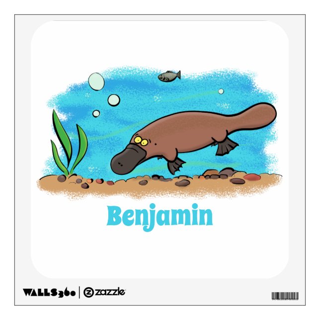 Cute platypus swimming cartoon wall decal (Front)