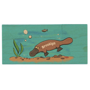 Cute platypus swimming cartoon wood flash drive