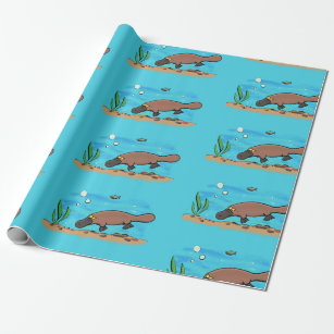 Cute platypus swimming cartoon wrapping paper