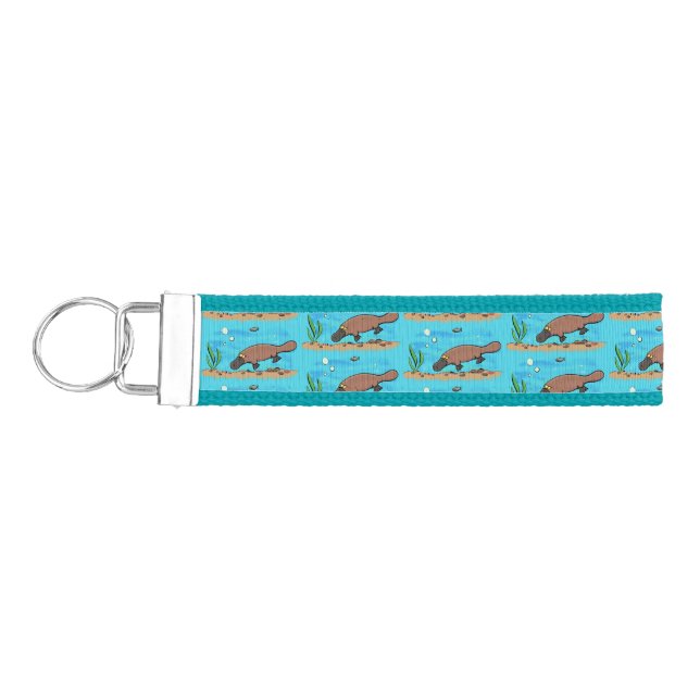 Cute platypus swimming cartoon wrist keychain (Keys on Left)
