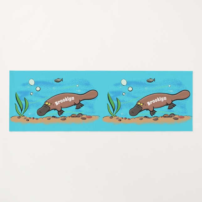 Cute platypus swimming cartoon yoga mat (Front (Horizontal))