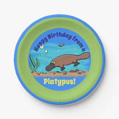 Cute platypus underwater cartoon paper plate