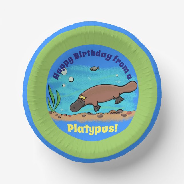 Cute platypus underwater cartoon paper plate bowls (Front)