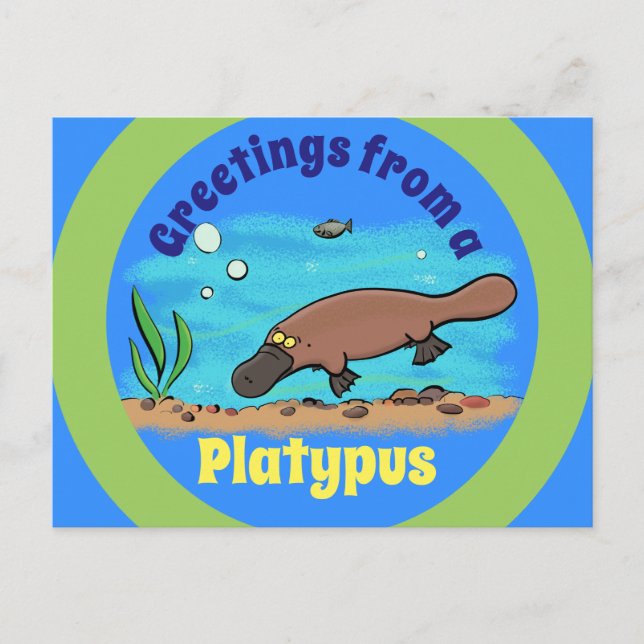 Cute platypus underwater cartoon postcard (Front)