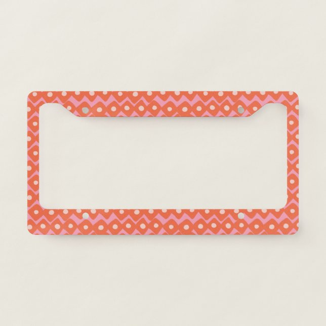 Cute Playful Abstract Geometric Shapes Pink Orange License Plate Frame (Front)